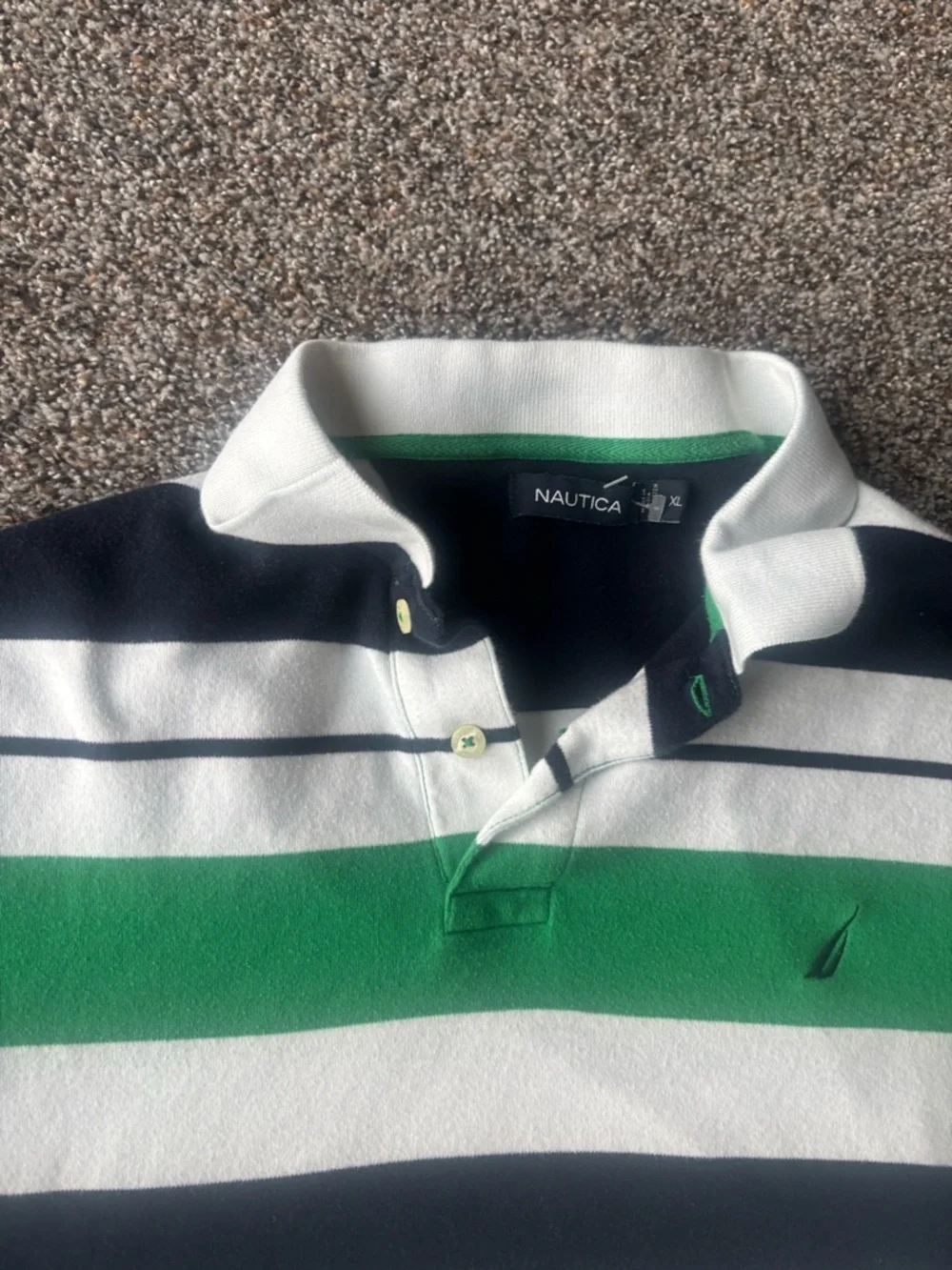Nautica Green Navy White Striped Polo Shirt XL men golf collar button - Picture 4 of 5